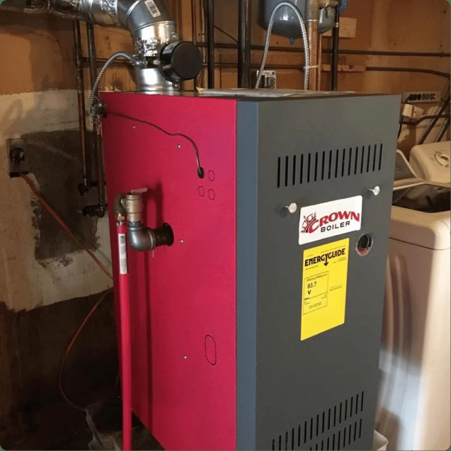 Residential boiler with connected heating pipes